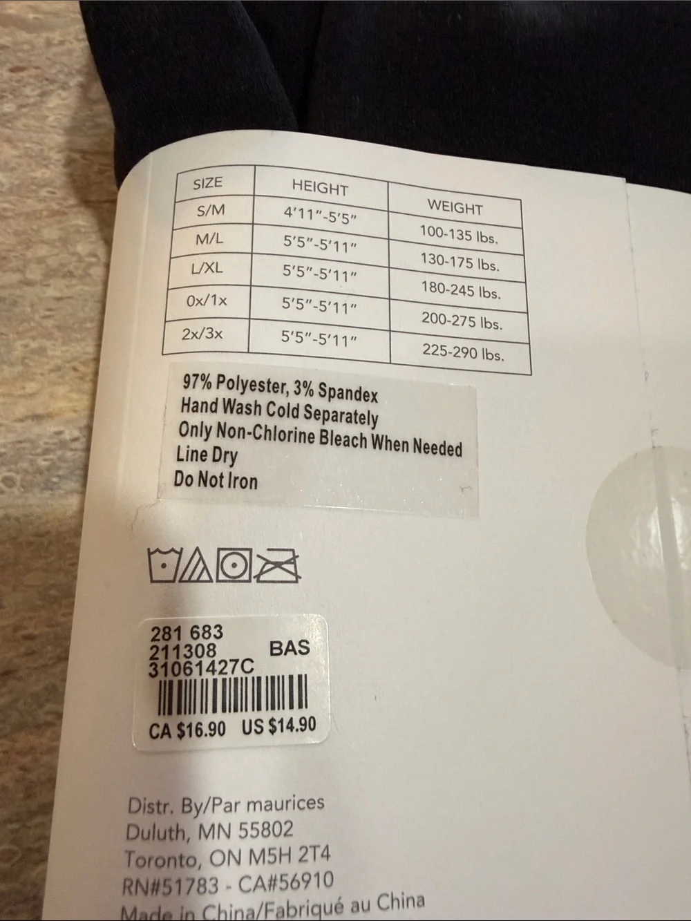 Maurices Black Fleece-Lined Tights
